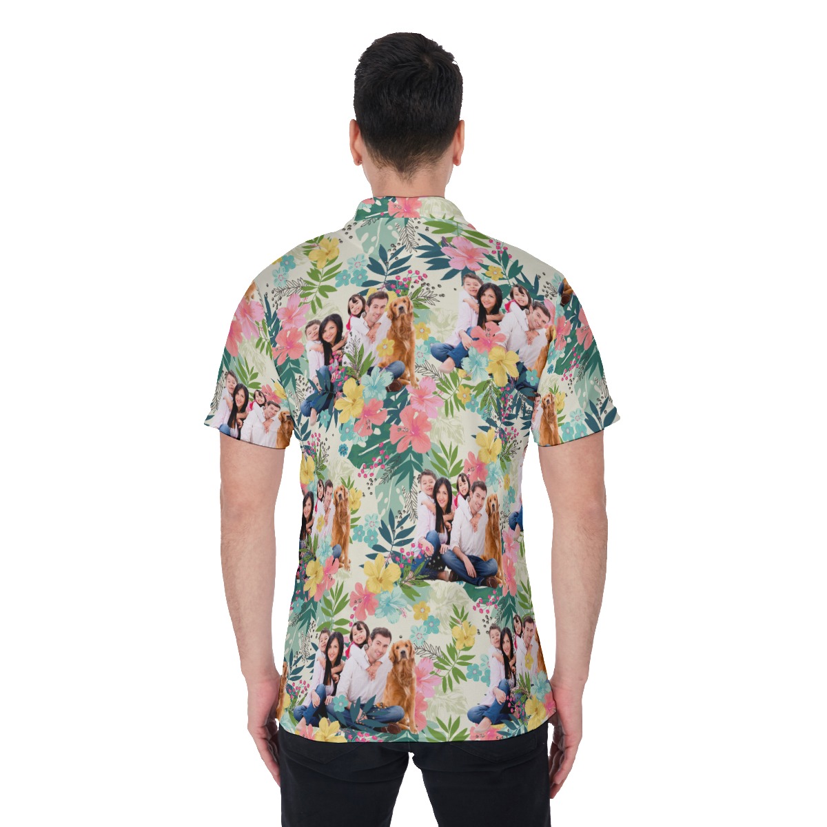 Funny Custom Family Images Floral Hawaiian Men's Polo Shirt
