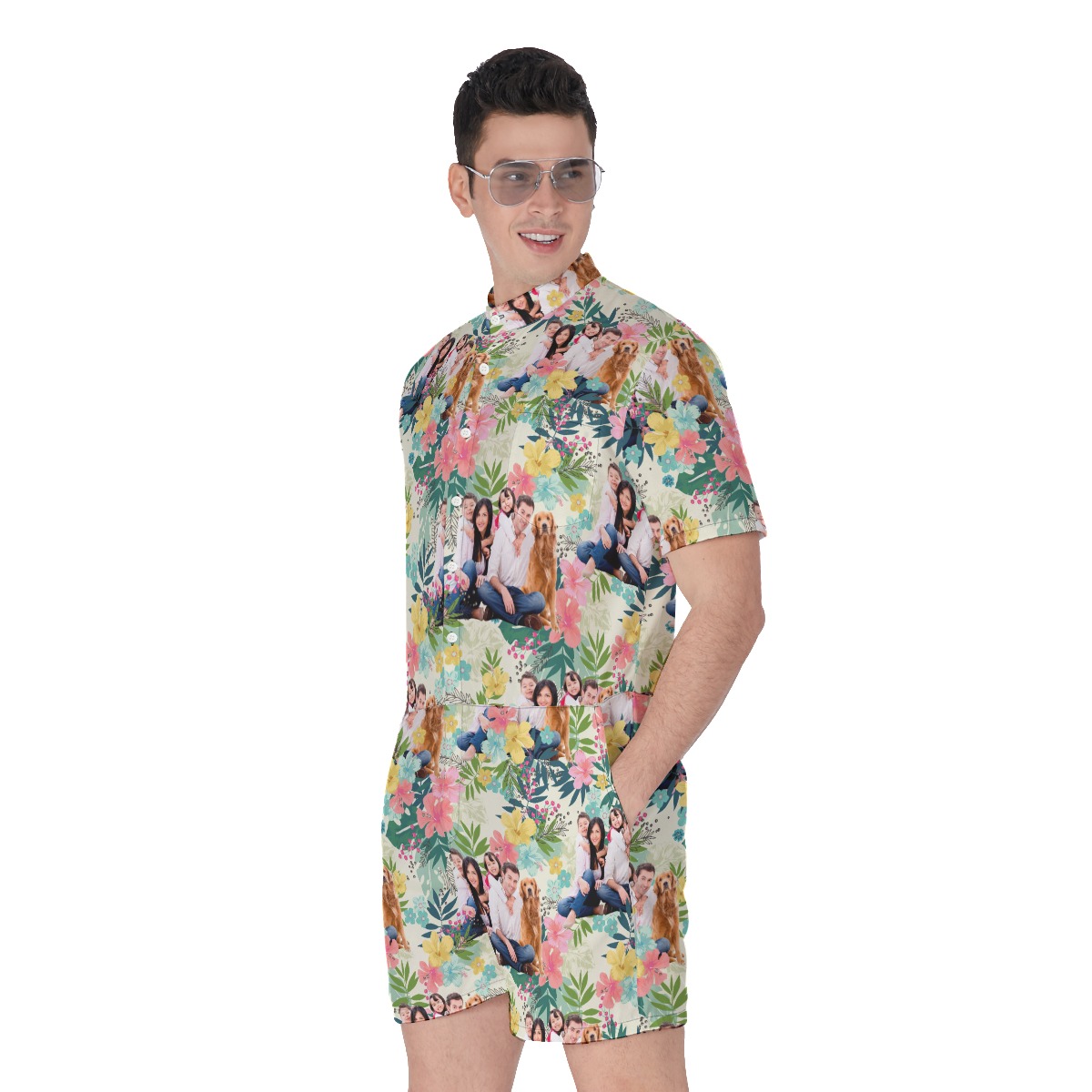 Floral Hawaiian Romper With Custom Family Images