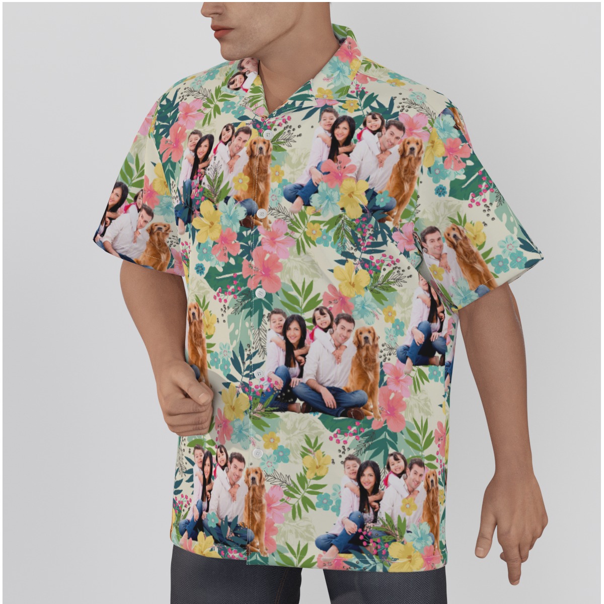 Custom Family Portrait Hibiscus Hawaiian Shirt