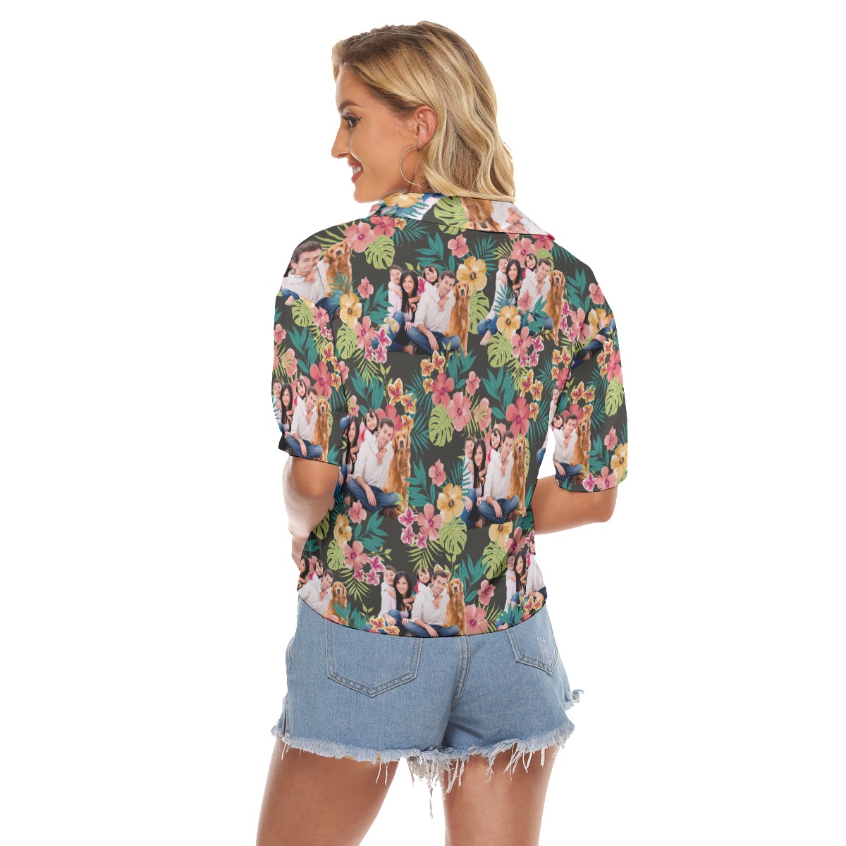 Floral Hawaiian Crop Top Shirt With Custom Family Portrait