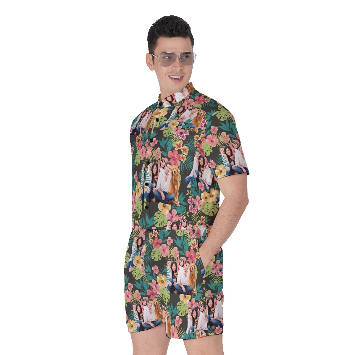 Custom Floral Men's Hawaiian Romper With Family Images