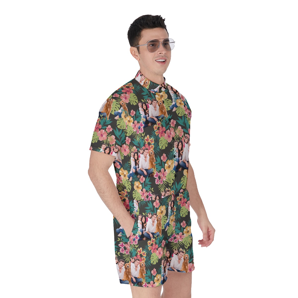 Custom Floral Men's Hawaiian Romper With Family Images
