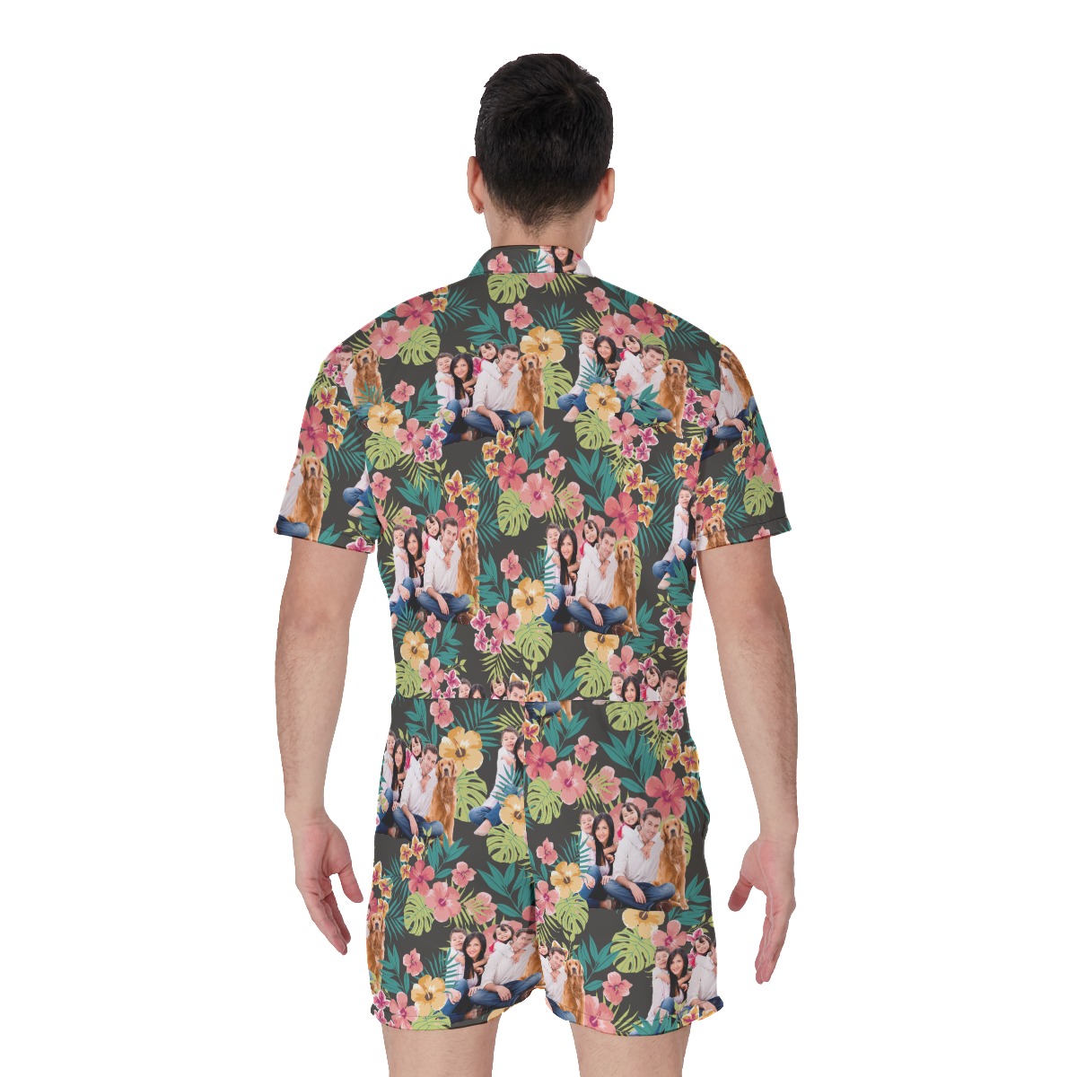 Custom Floral Men's Hawaiian Romper With Family Images