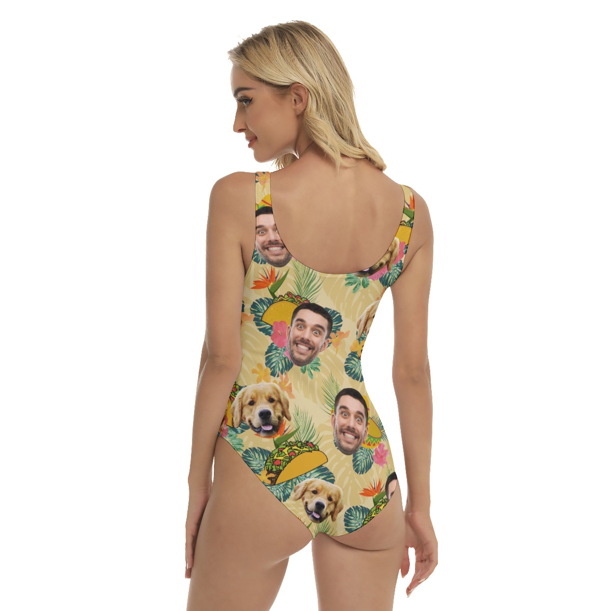 Funny Custom Multiple Faces Taco Hawaiian Swimsuit For Women