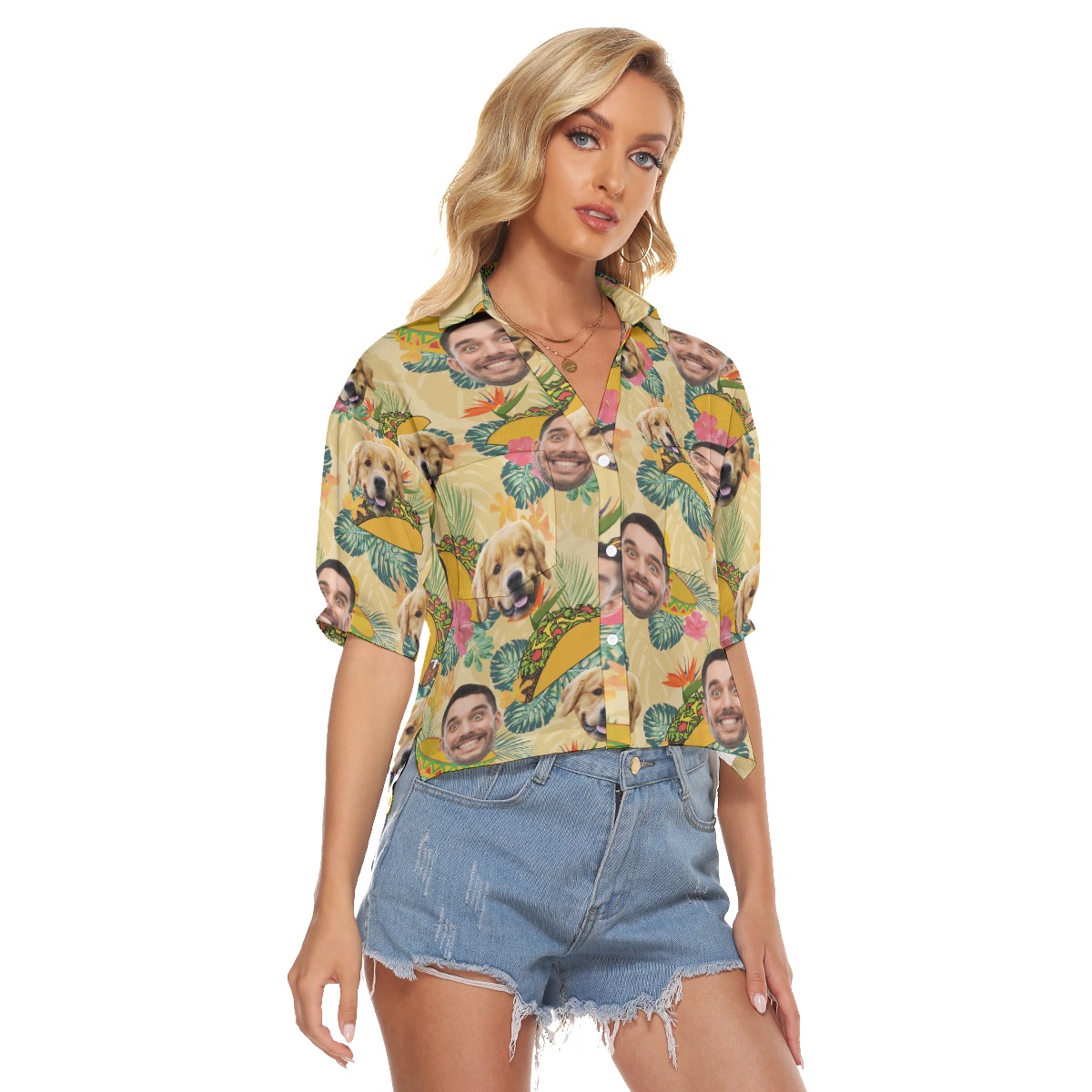 Funny Custom Taco Hawaiian Crop Top Shirt With Multiple Faces