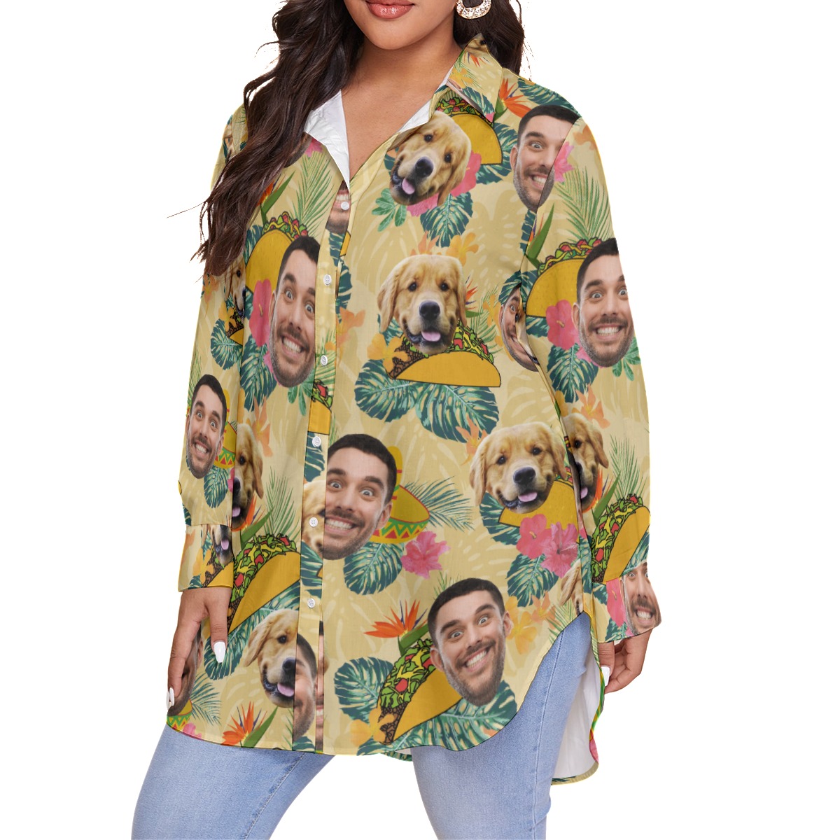 Funny Custom Face Taco Hawaiian Plus Size Shirt For Women