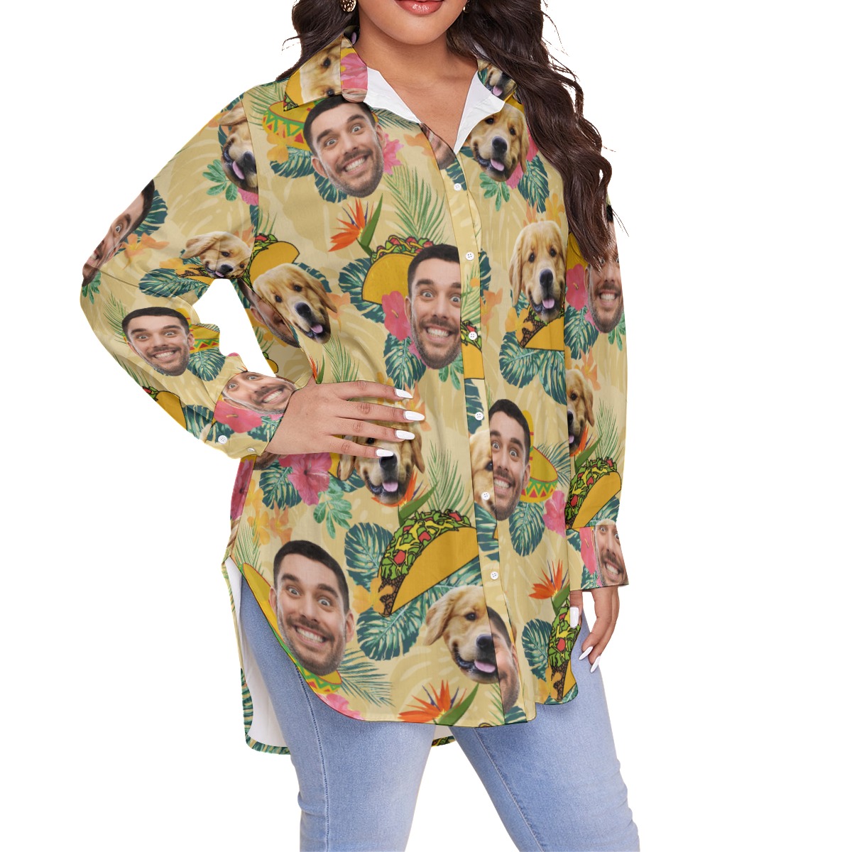 Funny Custom Face Taco Hawaiian Plus Size Shirt For Women