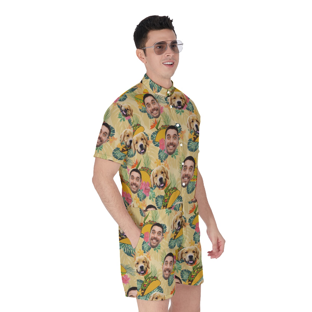 Floral Taco Men's Hawaiian Romper With Custom Face