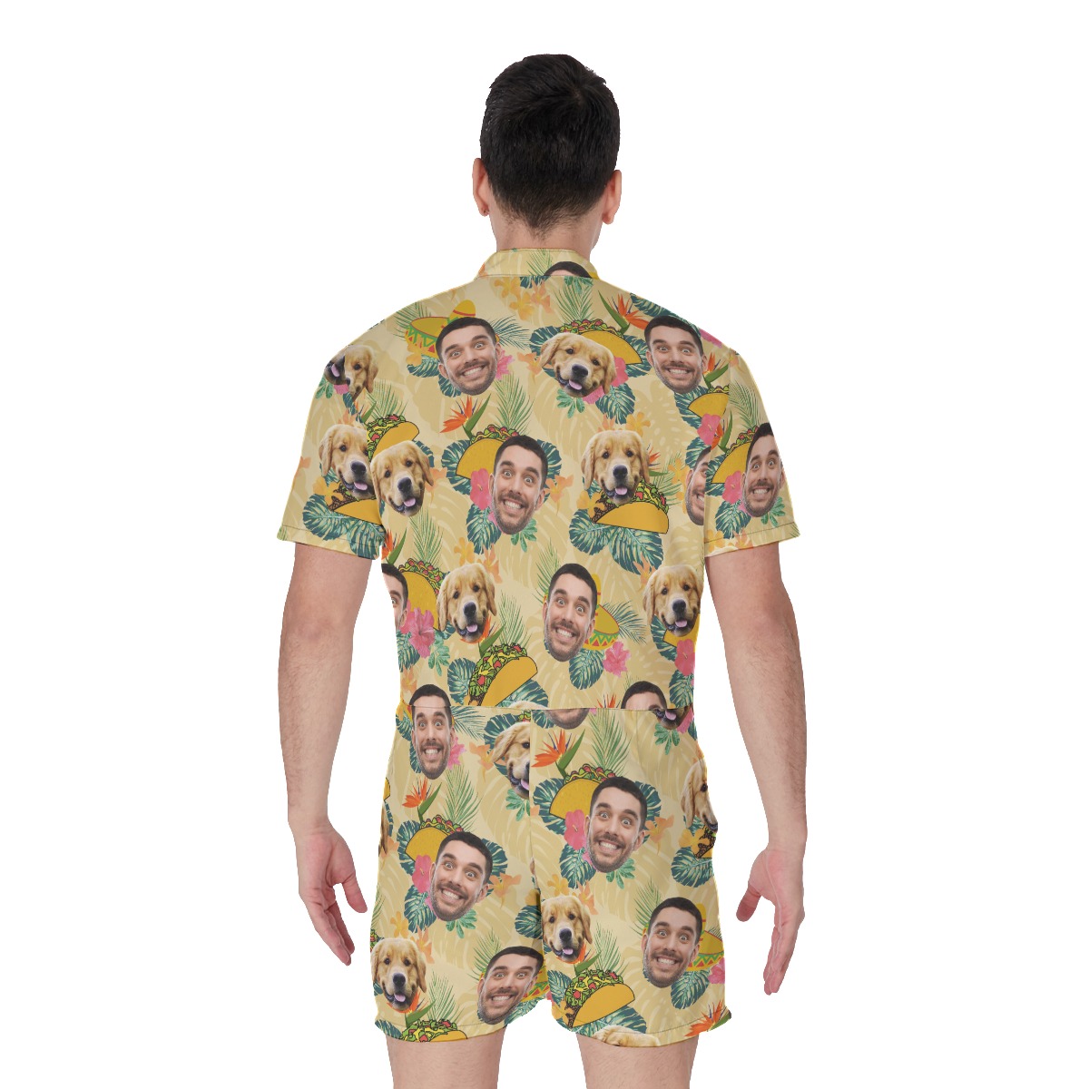Floral Taco Men's Hawaiian Romper With Custom Face