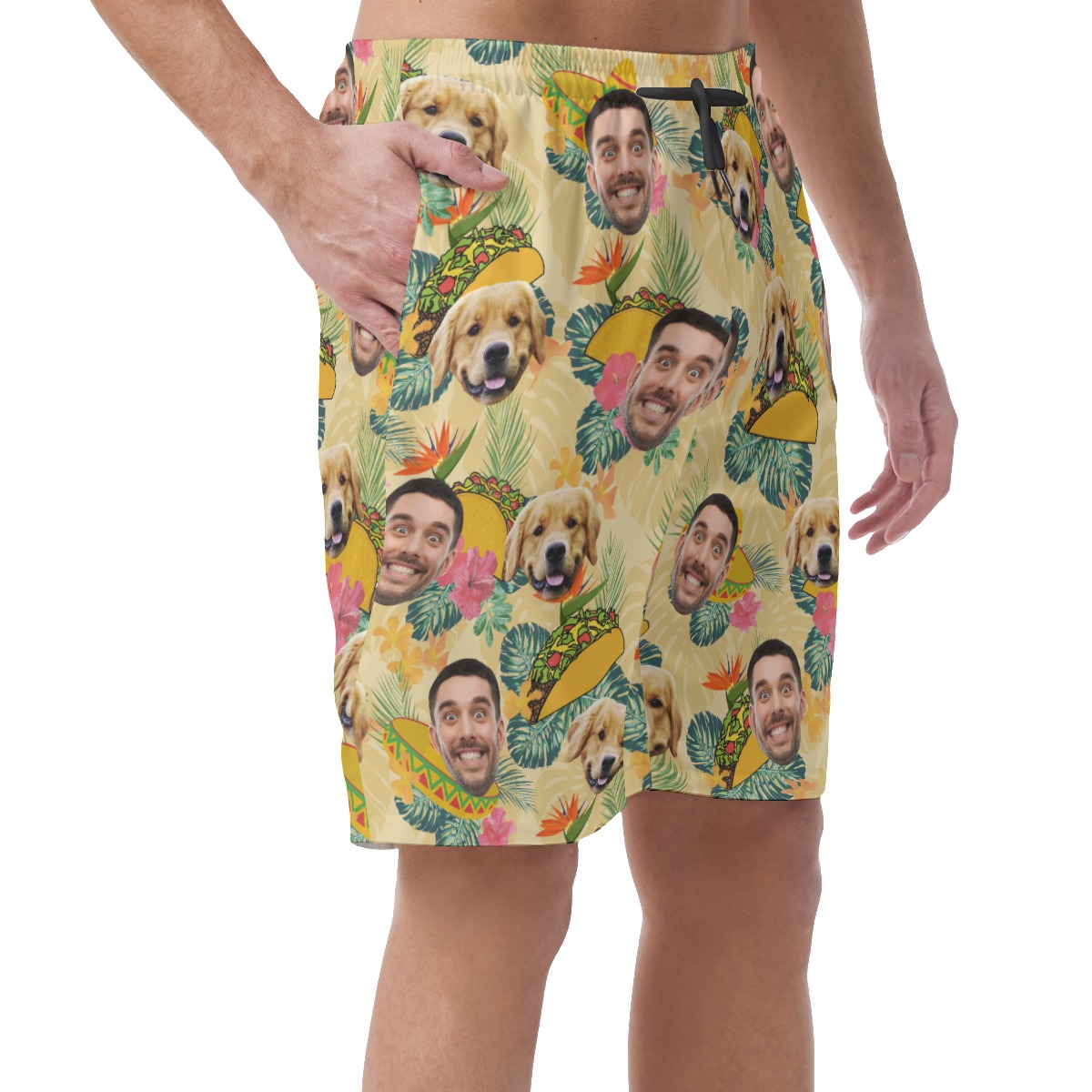 Funny Custom Face Taco Tropical Hawaiian Beach Shorts For Men