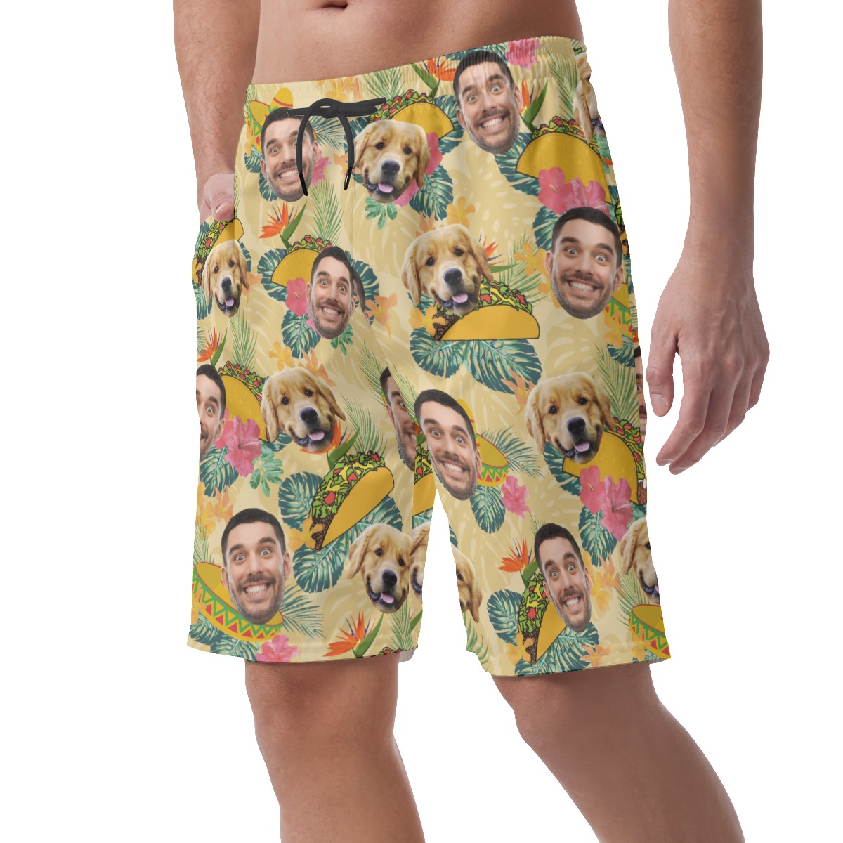 Funny Custom Face Taco Tropical Hawaiian Beach Shorts For Men