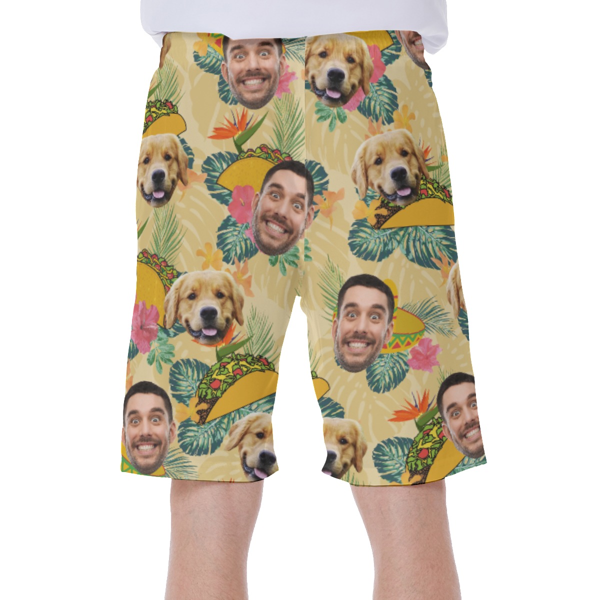 Custom Face Taco Yellow Hawaiian Swim Trunks For Men