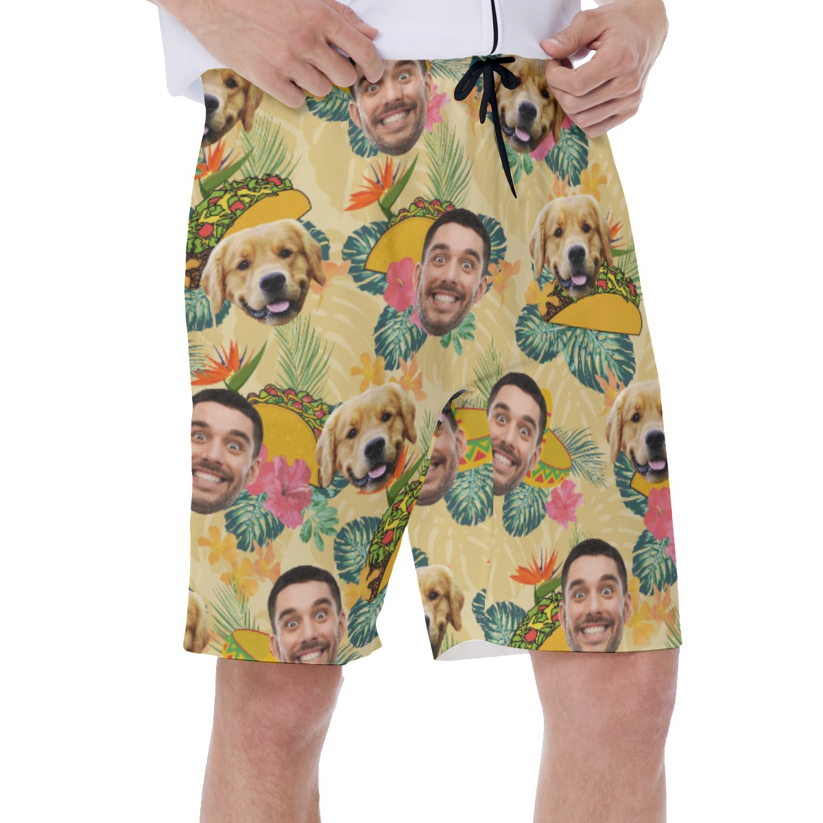 Custom Face Taco Yellow Hawaiian Swim Trunks For Men