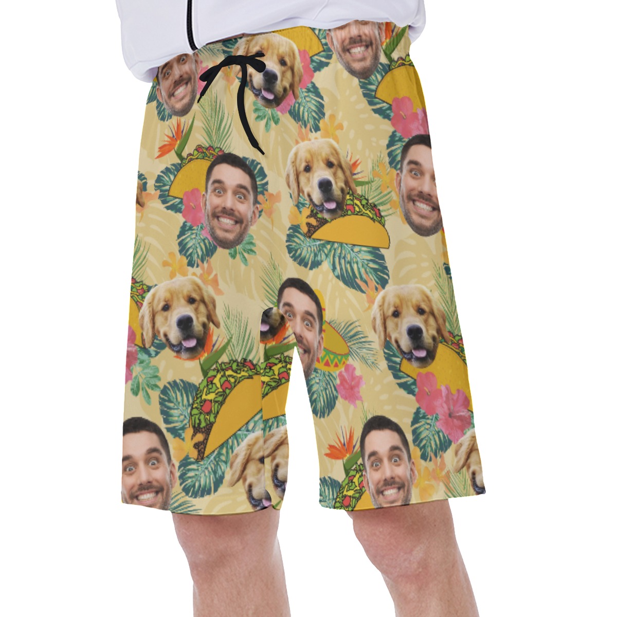 Custom Face Taco Yellow Hawaiian Swim Trunks For Men