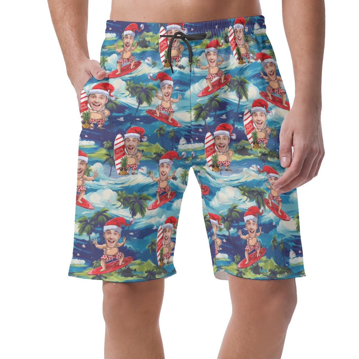 Tropical Santa Surfing Custom Face Tropical Summer Shorts For Men - variant image 1