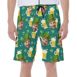Funny St Patrick Custom Face Hawaiian Swim Trunks For Men