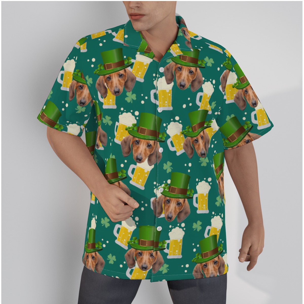 Funny Custom Dog Face St Patrick Hawaiian Shirt - variant image 1