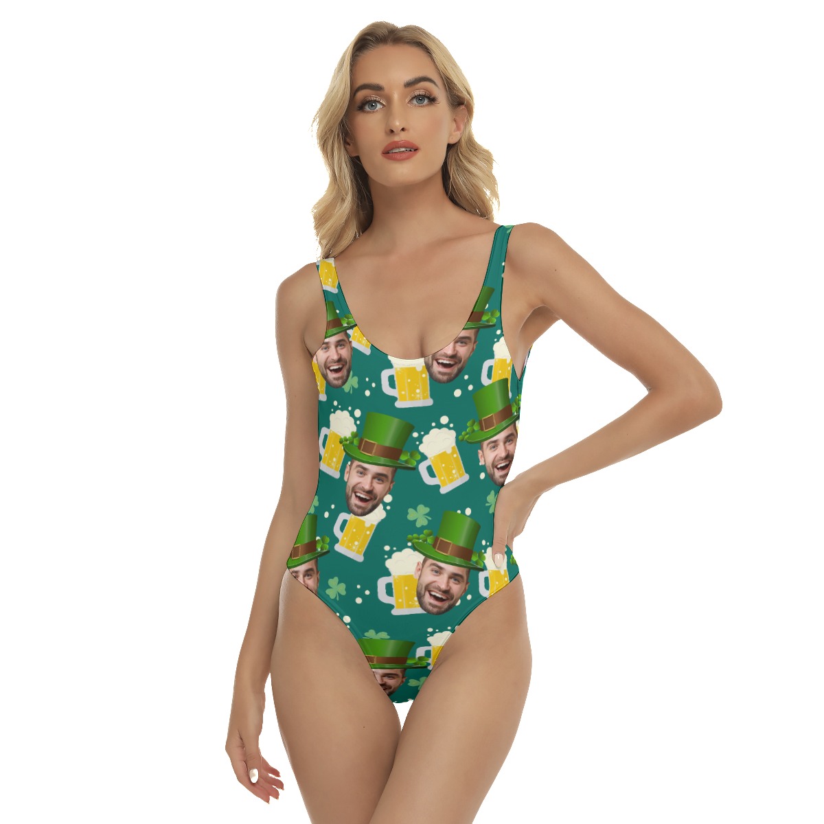 Funny Custom Face St Patrick Beer Hawaiian Swimsuit For Women - variant image 1