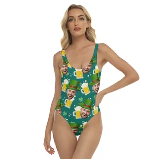 Funny Custom Face St Patrick Beer Hawaiian Swimsuit For Women