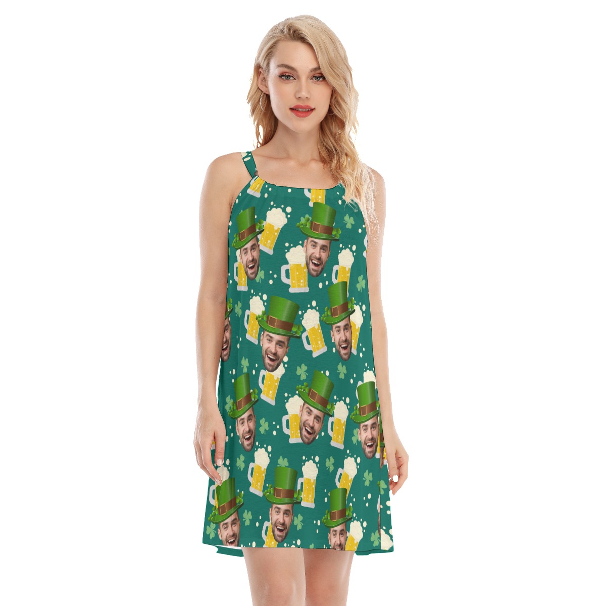 St Patrick Custom Face Beer Green Aloha Cami Dress - variant image 1