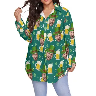 Funny Custom Face St Patrick Plus Size Hawaiian Shirt For Women