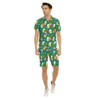 Set Custom Face Green Hawaiian Shirt And Matching Shorts For Men