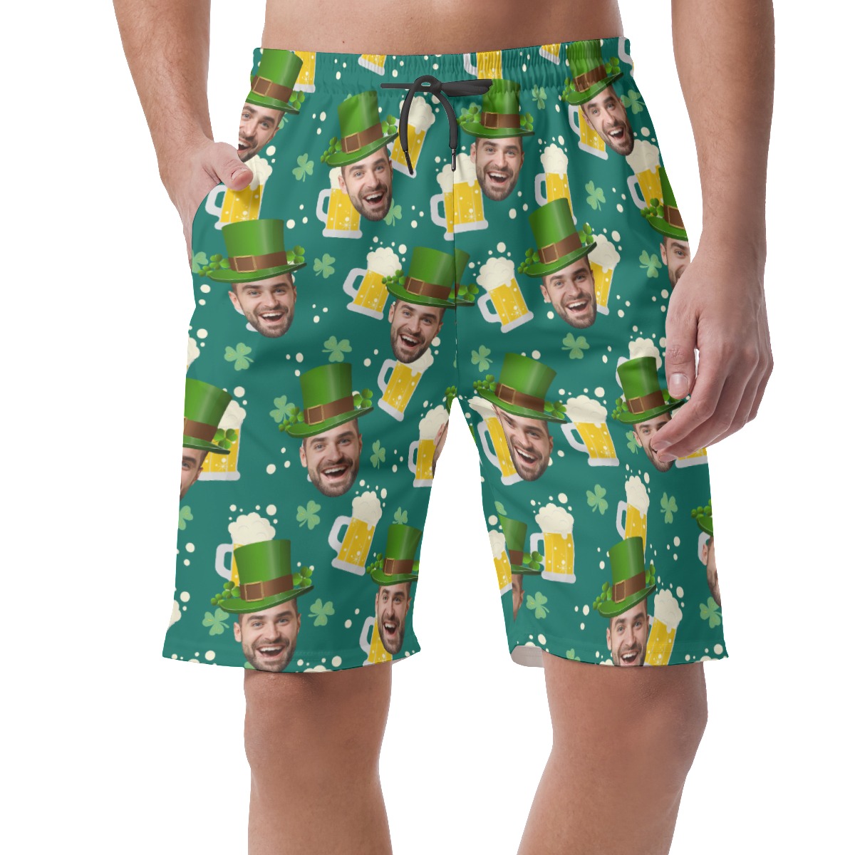 Funny Custom Face Beer Green Hawaiian Beach Shorts For Men - variant image 1