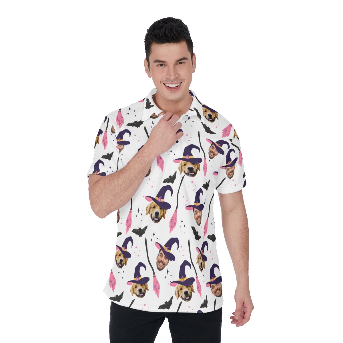 Custom Face Witches Halloween Collared Shirt For Men - variant image 1