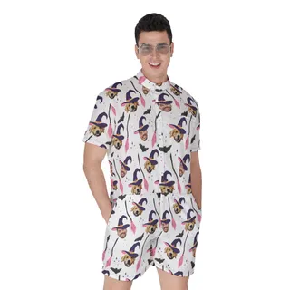 Custom Witches Face Halloween Hawaiian Romper For Men