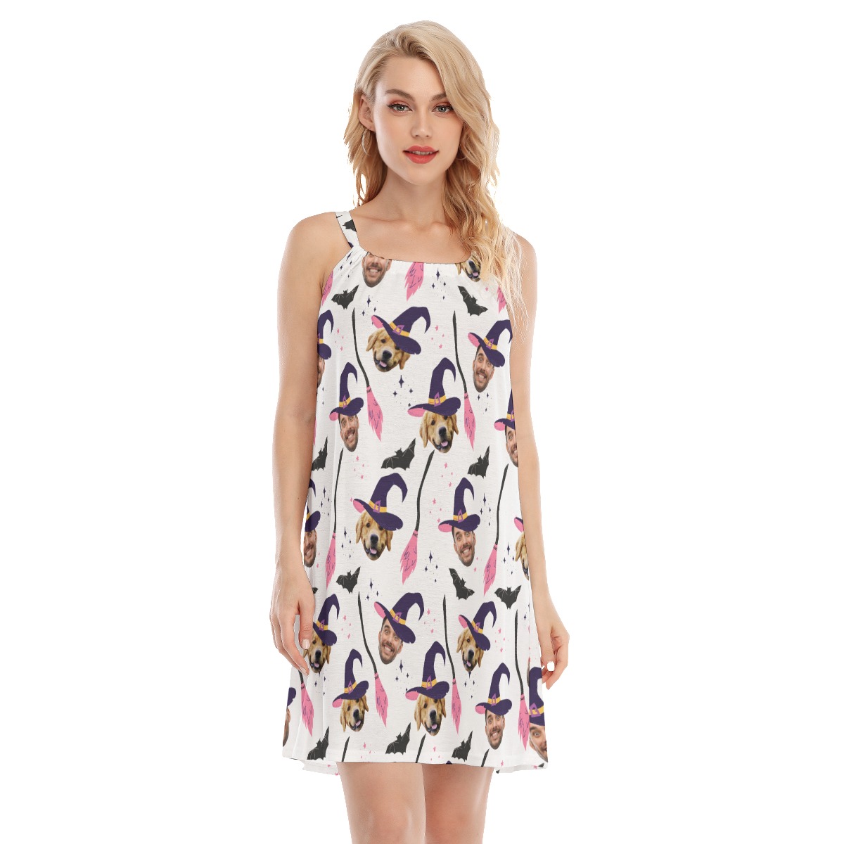 Personalize Witches Face Hawaiian Halloween Dress For Women - variant image 1