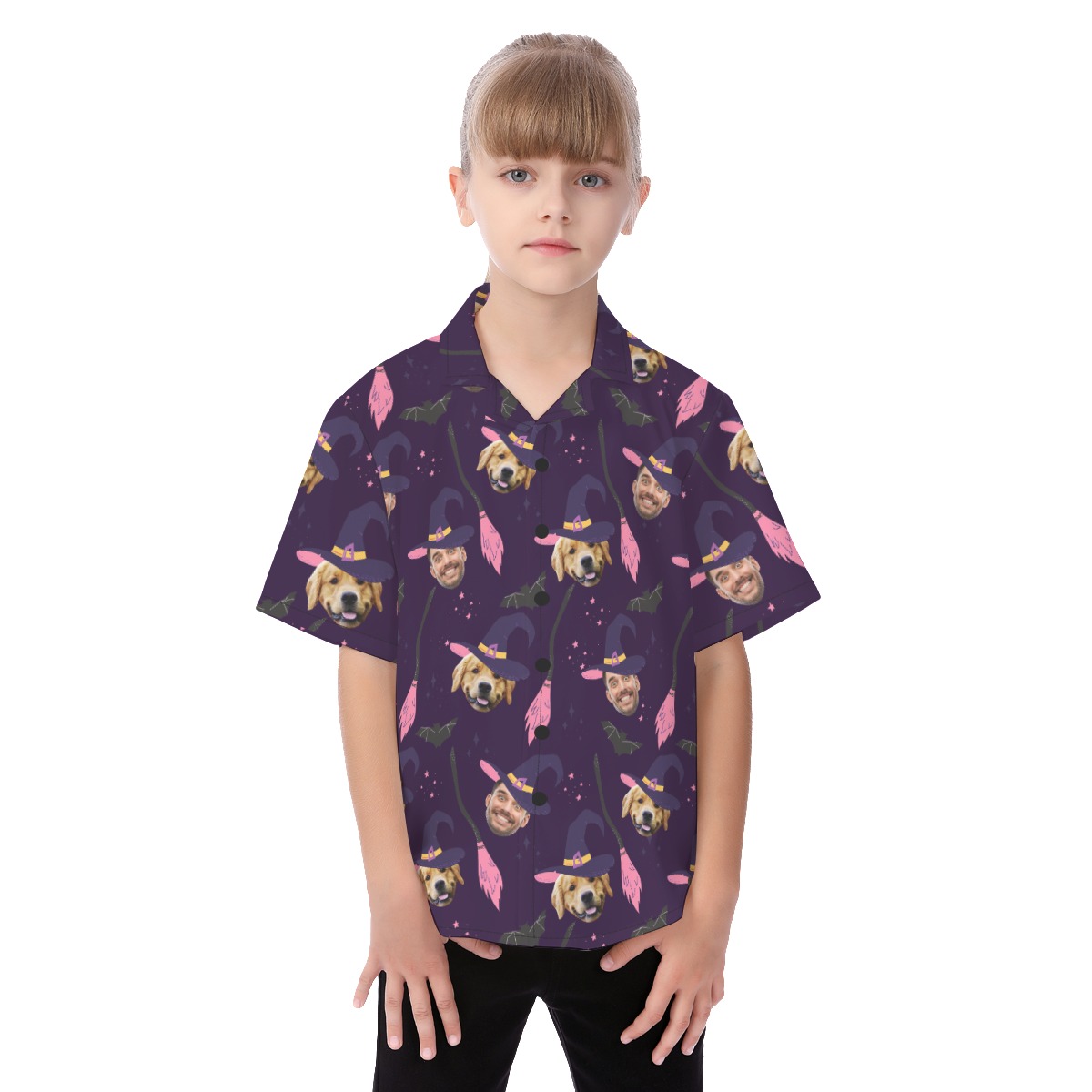 Custom Face Halloween Witches Kid's Hawaiian Shirt - variant image 1