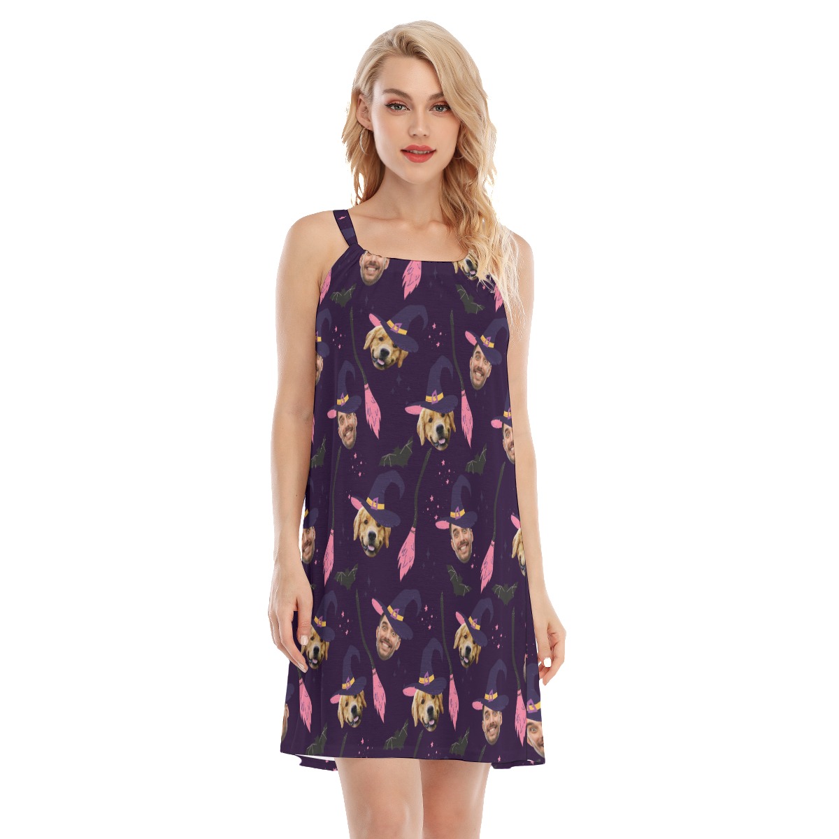 Custom Witches Face Halloween Hawaiian Dress For Women - variant image 1