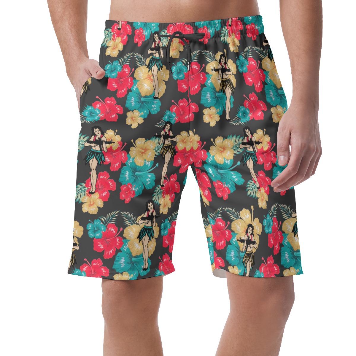 Funny Hula Girl With Guns Hawaiian Summer Shorts For Men - variant image 1
