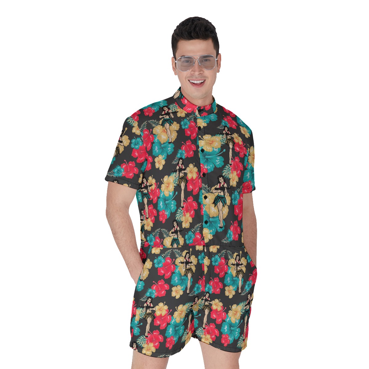 Tactical Hula Girls With Gun Tropical Romper For Men - variant image 1