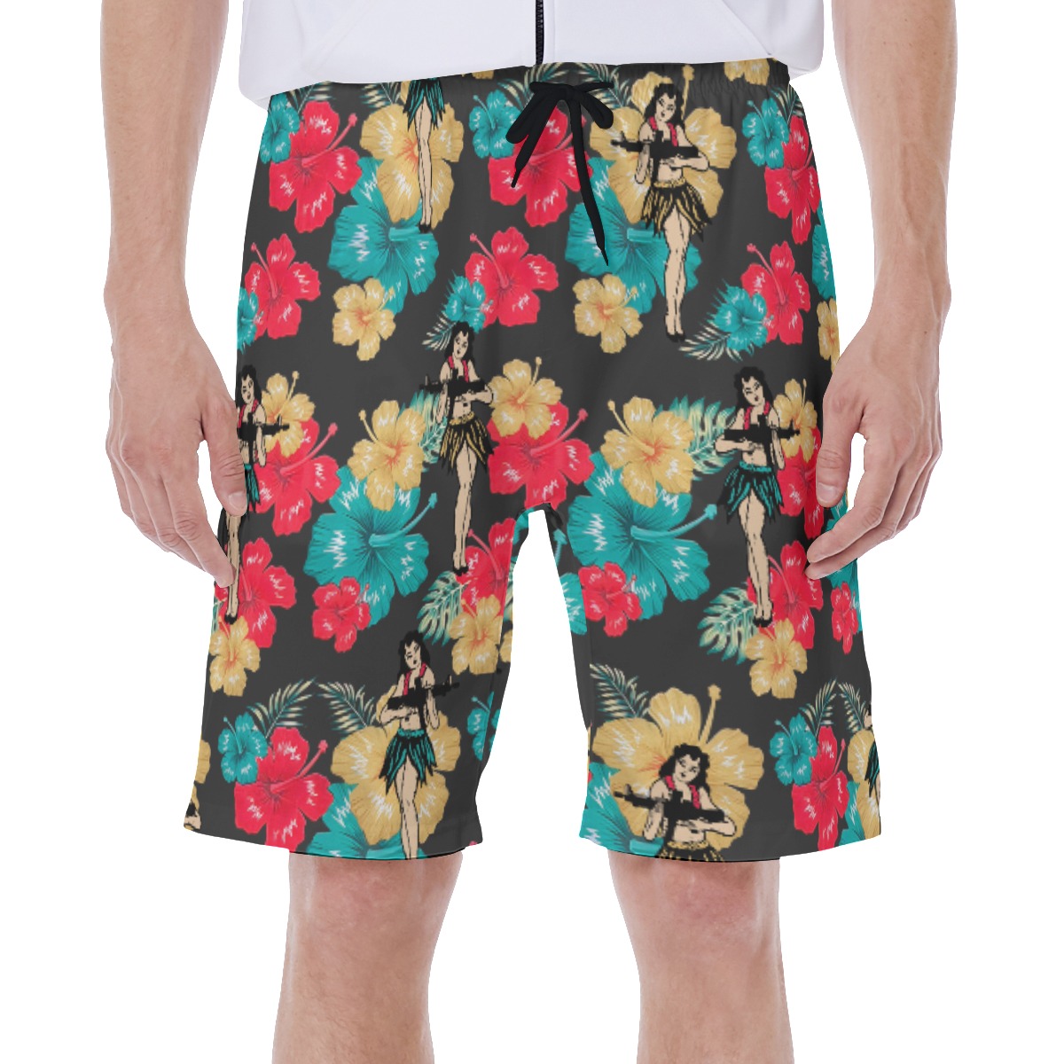Funny Hula Girl With Gun Hawaiian Swim Trunks For Men - variant image 1