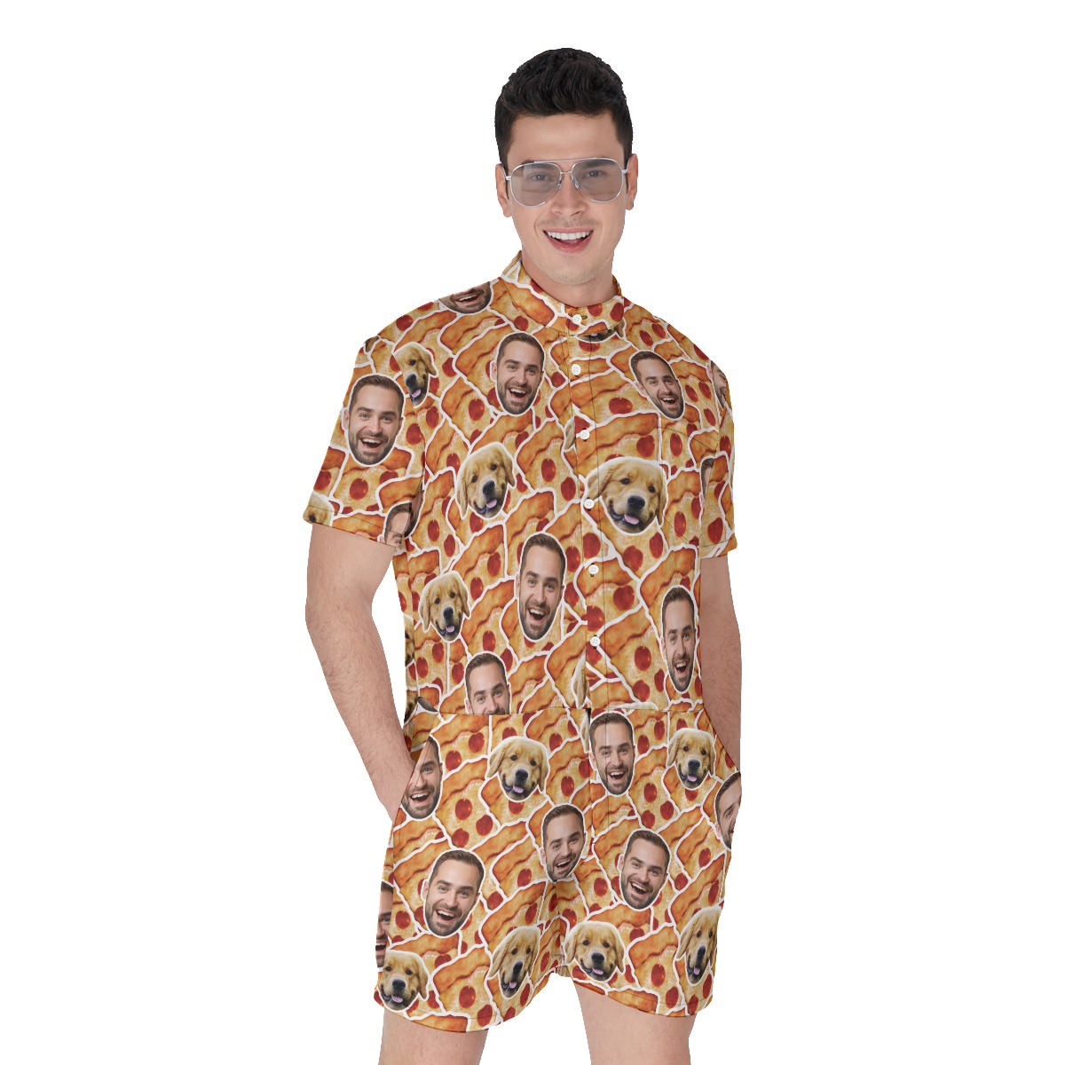 Custom Multiple Faces Pizza Hawaiian Romper For Men - variant image 1