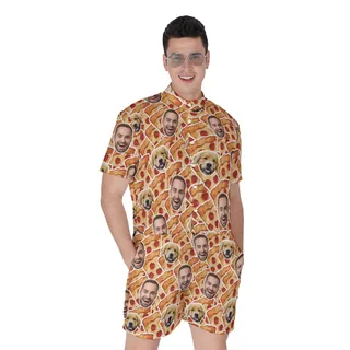 Custom Multiple Faces Pizza Hawaiian Romper For Men