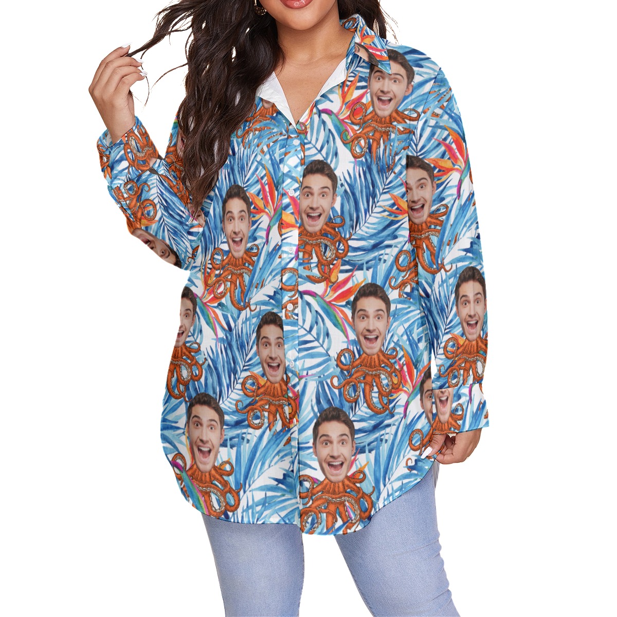 Tropical Custom Face Octopus Hawaiian Plus Size Hawaiian Shirt - variant image 1