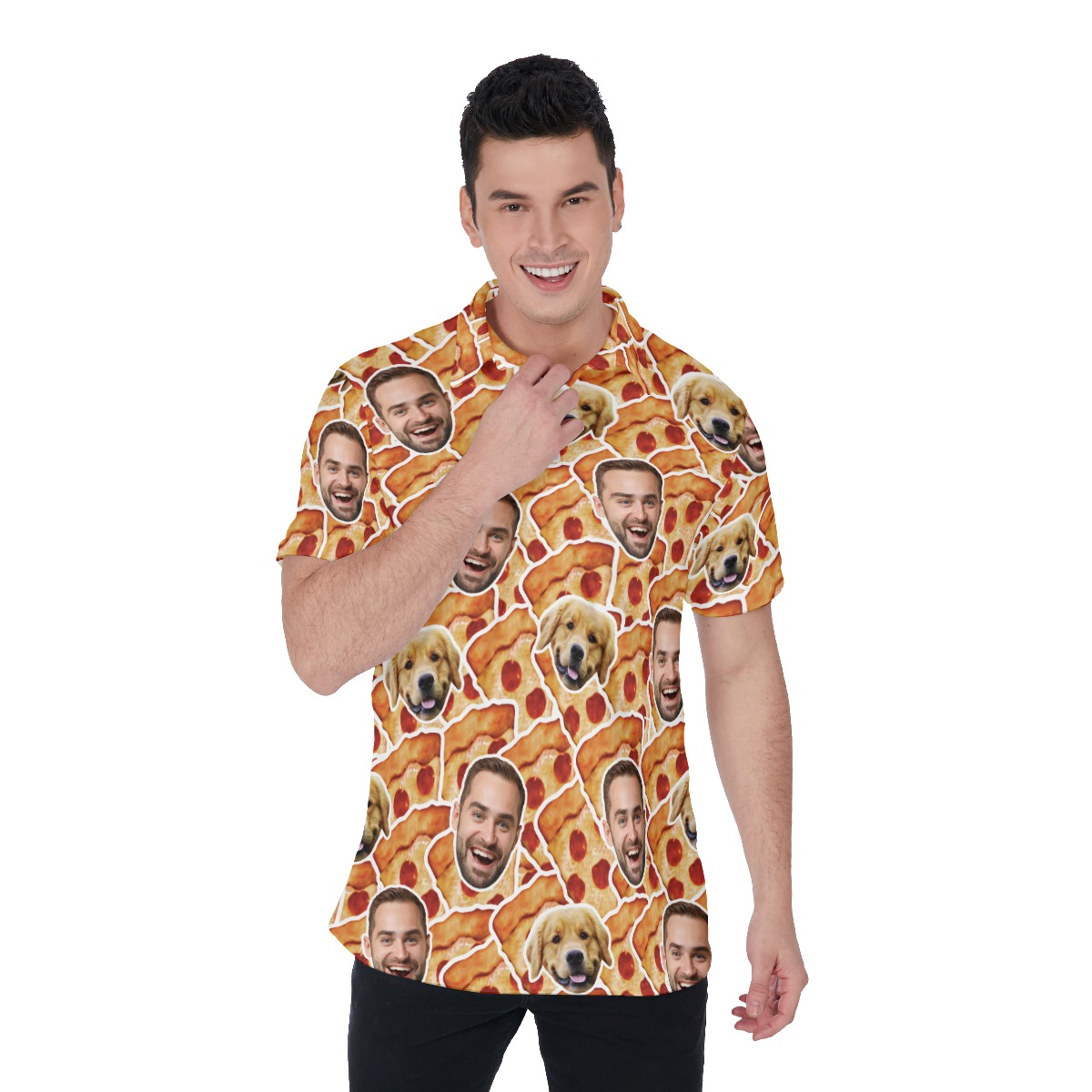 Funny Custom Faces On A Pizza Polo Golf Shirt For Men - variant image 1