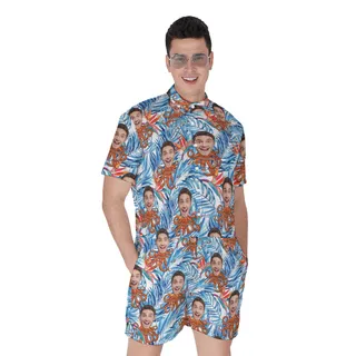 Floral Custom Face Octopus Hawaiian Romper For Men