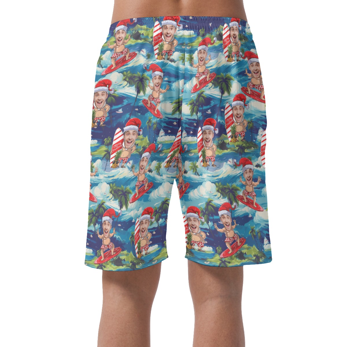 Tropical Santa Surfing Custom Face Tropical Summer Shorts For Men