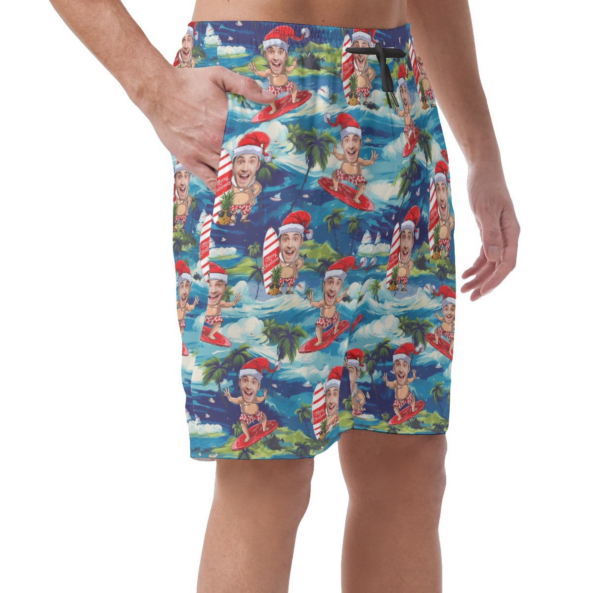Tropical Santa Surfing Custom Face Tropical Summer Shorts For Men