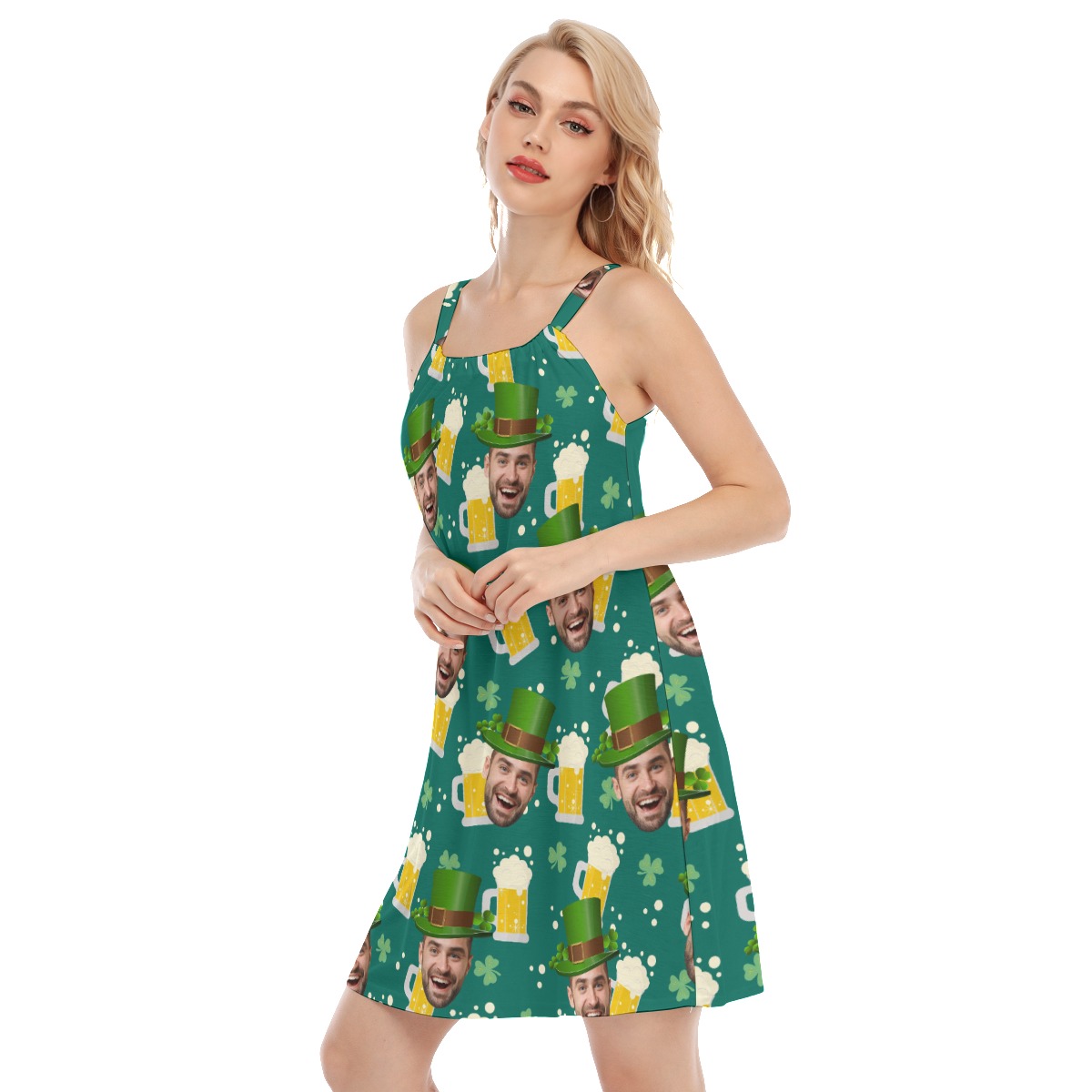 St Patrick Custom Face Beer Green Aloha Cami Dress