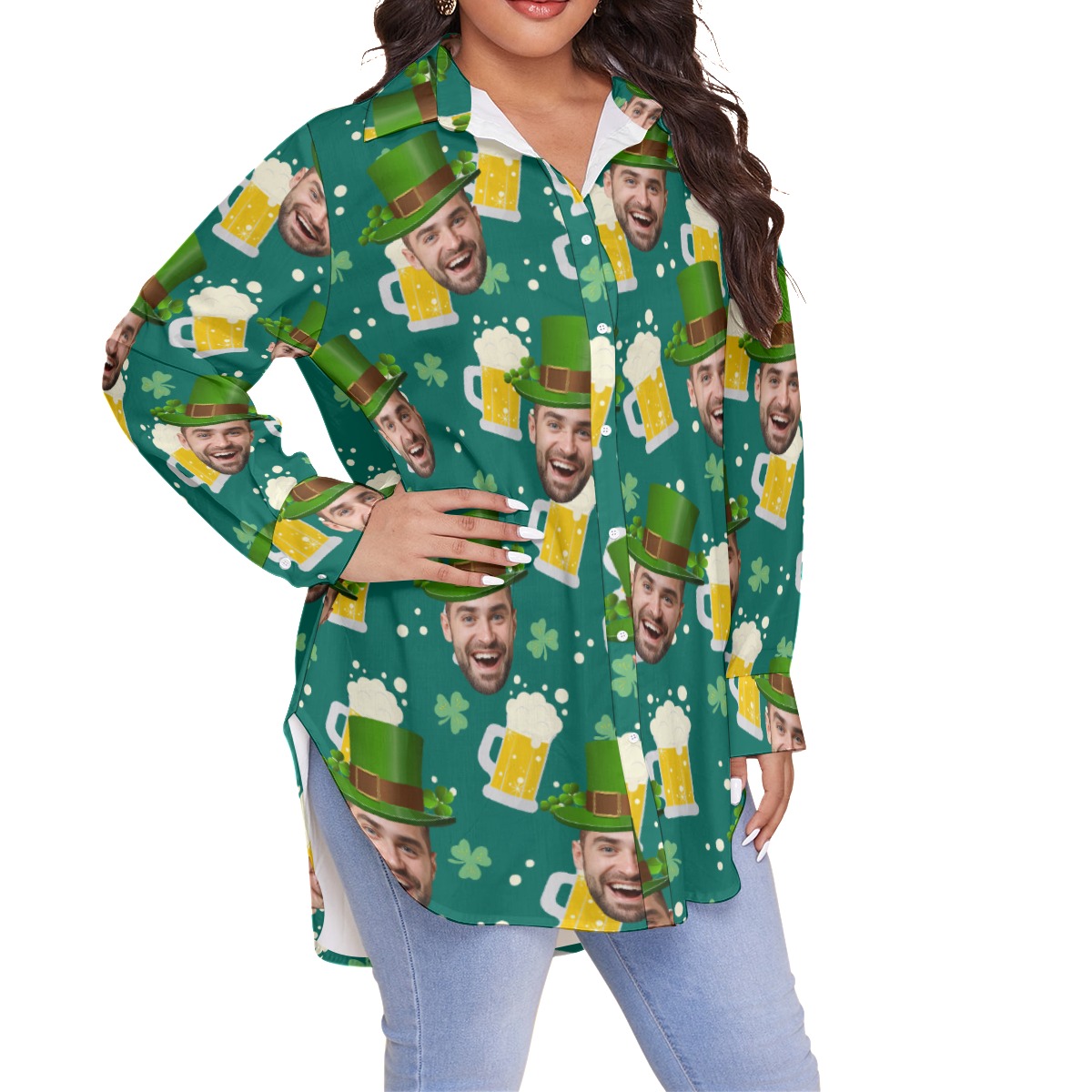Funny Custom Face St Patrick Plus Size Hawaiian Shirt For Women
