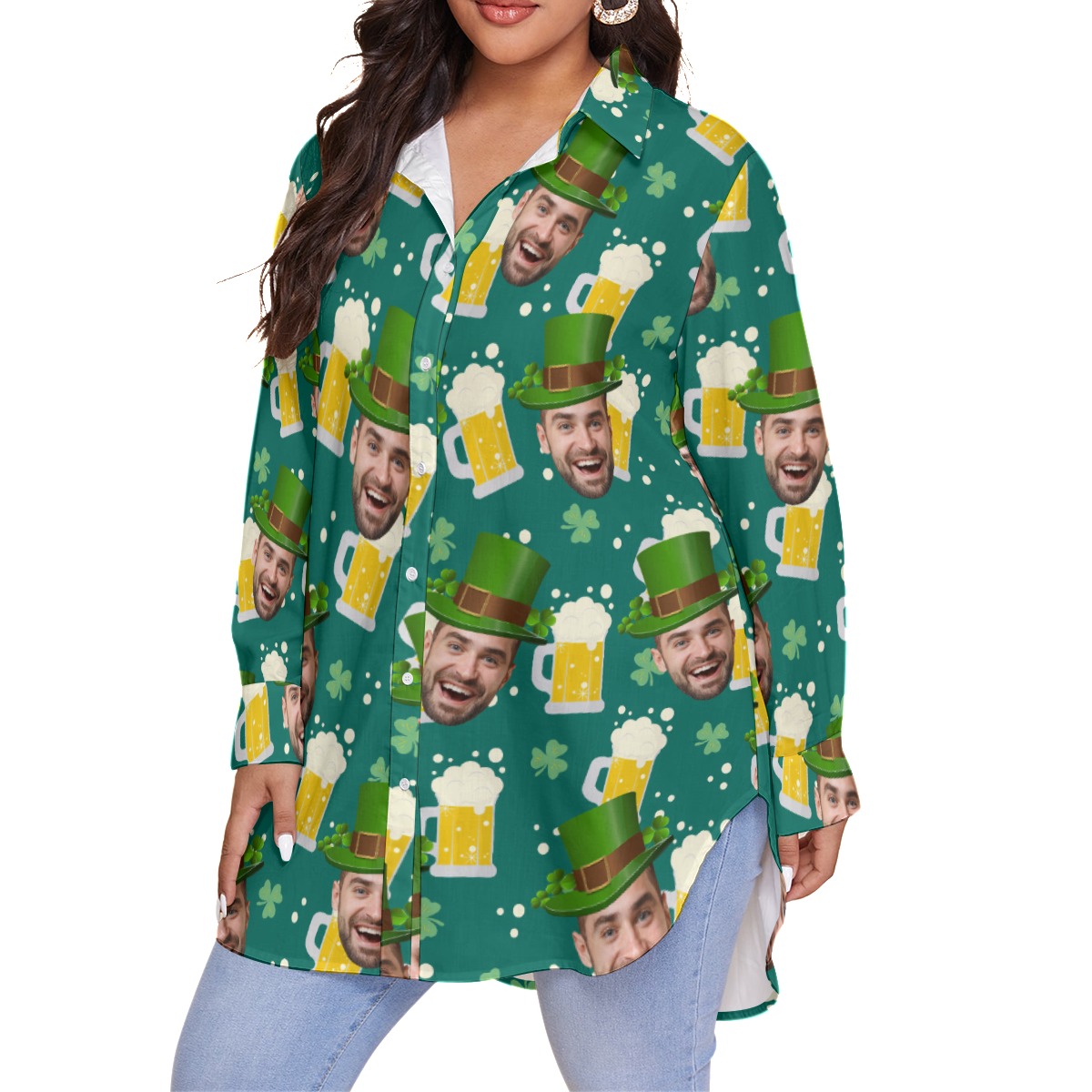 Funny Custom Face St Patrick Plus Size Hawaiian Shirt For Women