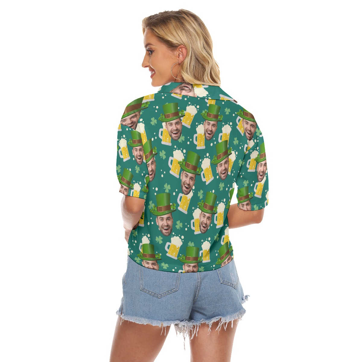St Patrick Day Custom Face Beer Hawaiian Cropped Shirt For Women