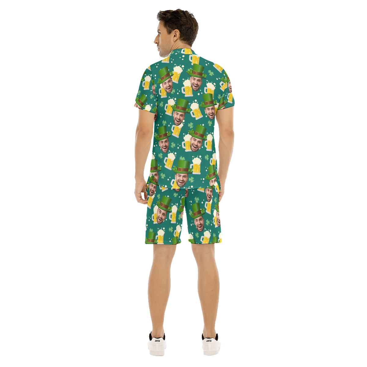 Set Custom Face Green Hawaiian Shirt And Matching Shorts For Men
