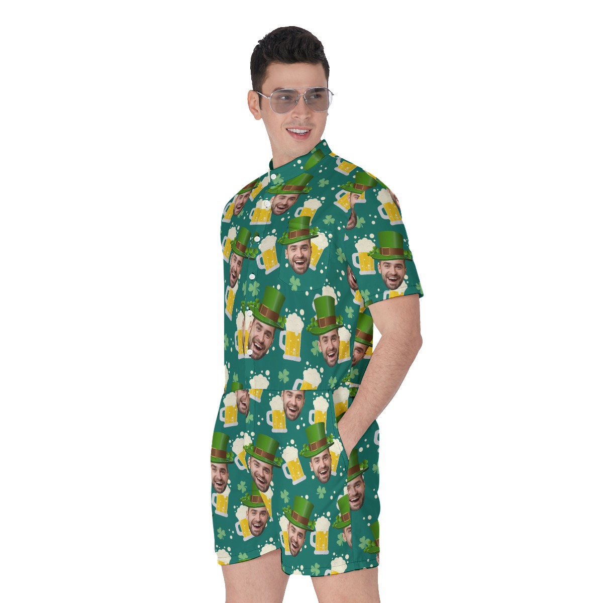 Funny Custom Face Beer St Patrick Hawaiian Romper
