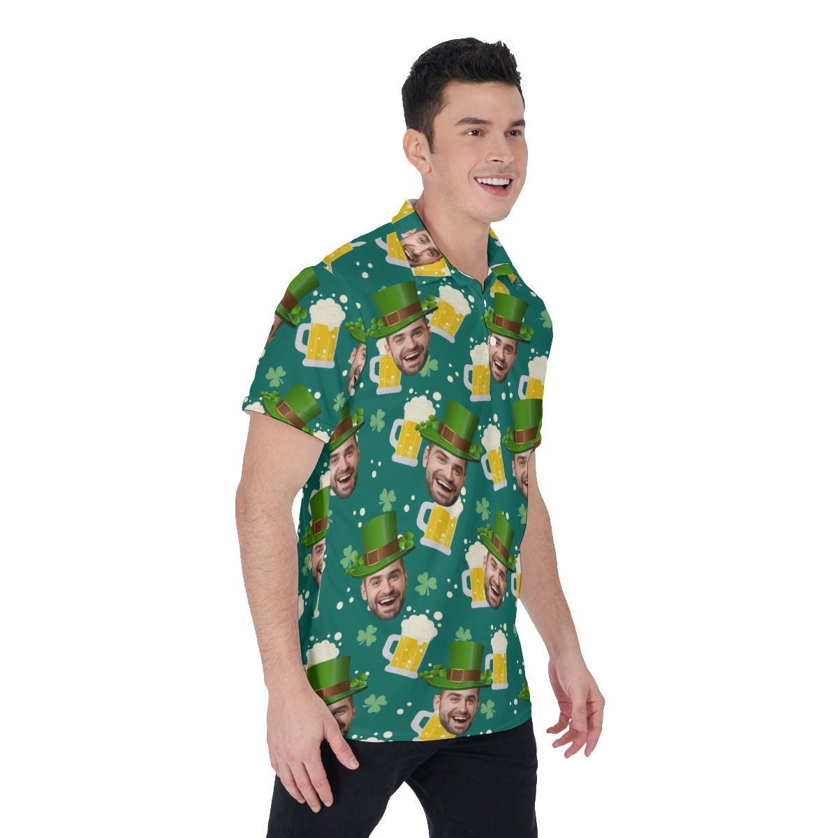 St Patrick Day Custom Face Beer Green Hawaiian Polo Shirt