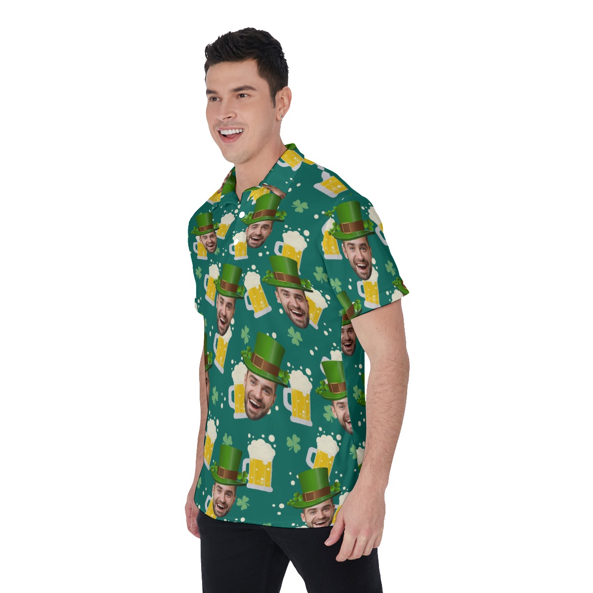 St Patrick Day Custom Face Beer Green Hawaiian Polo Shirt